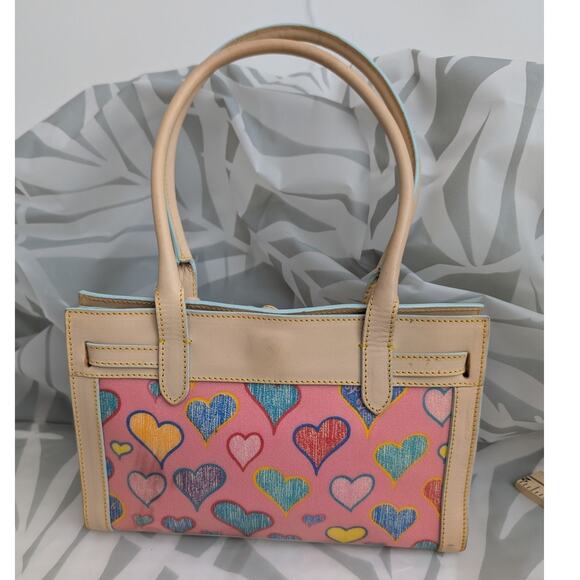 Dooney & Bourke Vintage Y2K Crayon Heart Mini Tassel Tote Satchel Italy - Picture 3 of 16